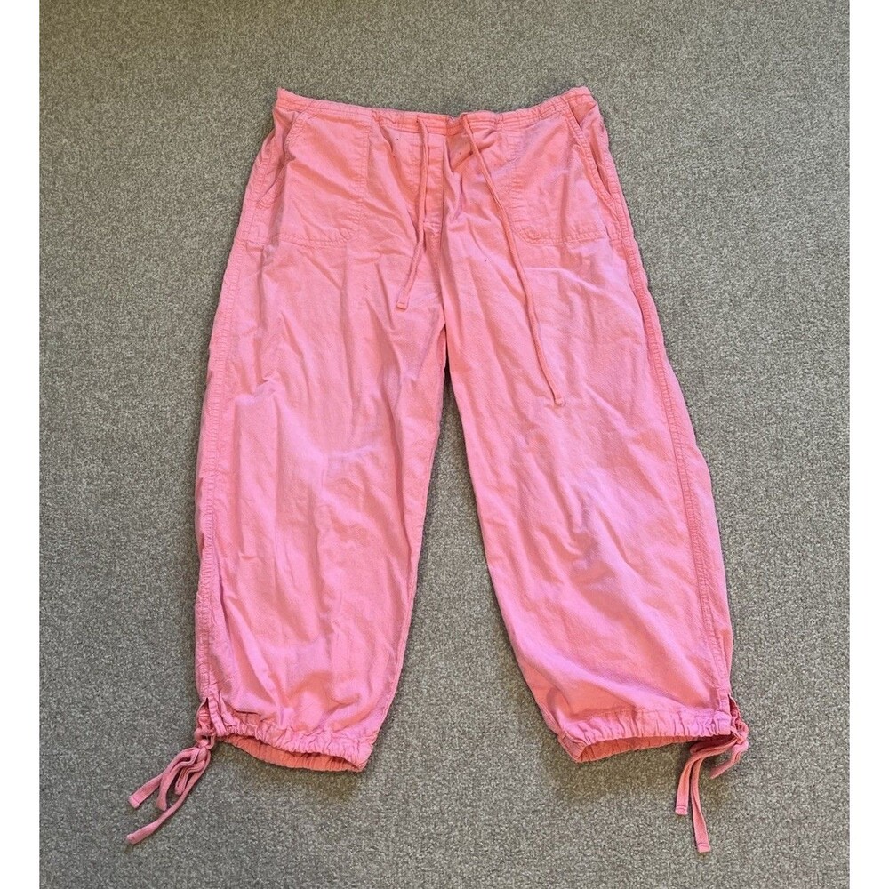 Vintage Fashion Bug Cotton Cropped Pants Women's XL Pink Drawstring Tapered Leg